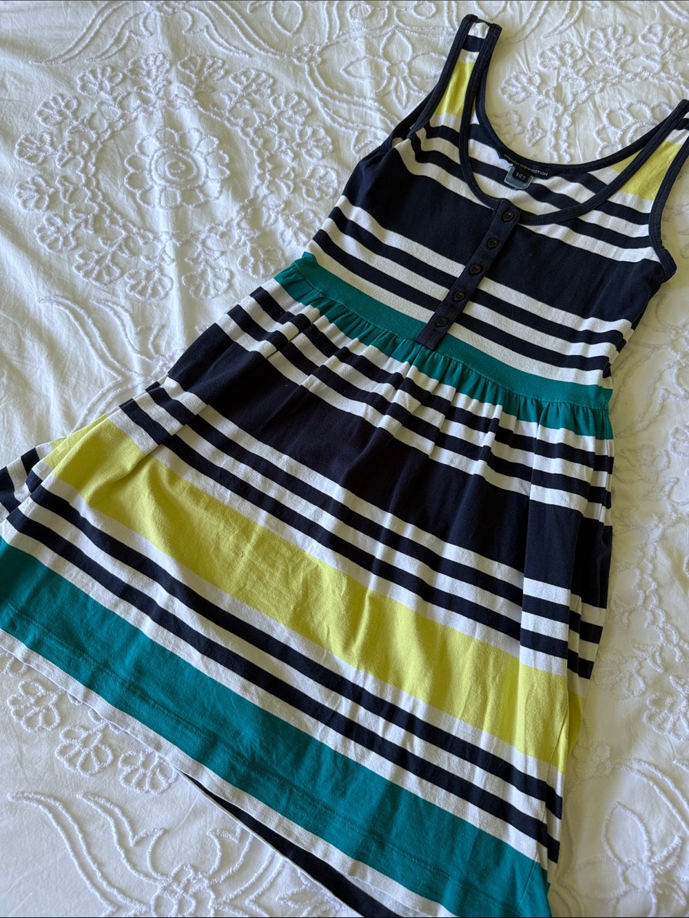 Striped Sleeveless Sundress in Black, Teal & Lemon